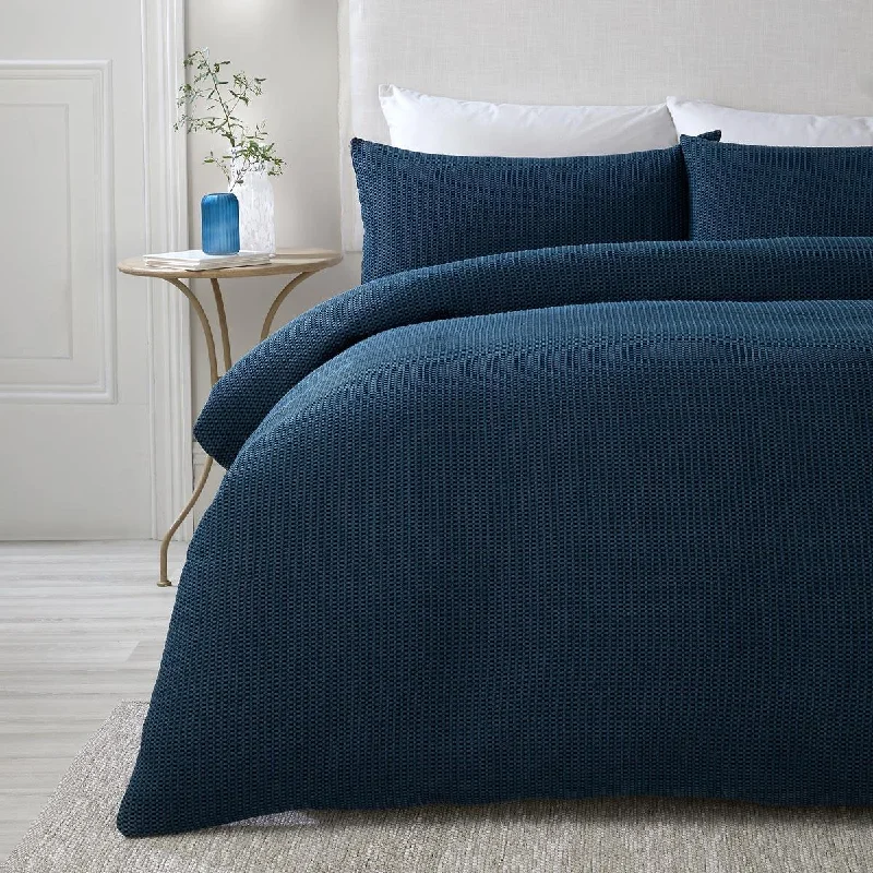 Lindly Waffle Duvet Cover Set Navy