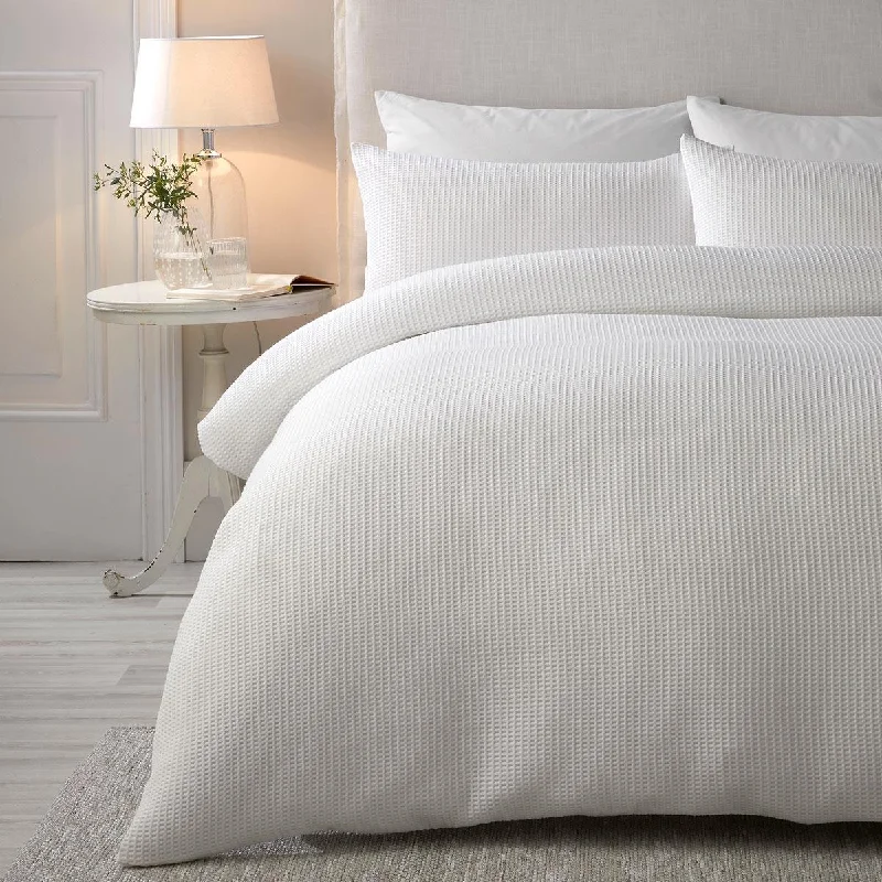 Lindly Waffle Duvet Cover Set White