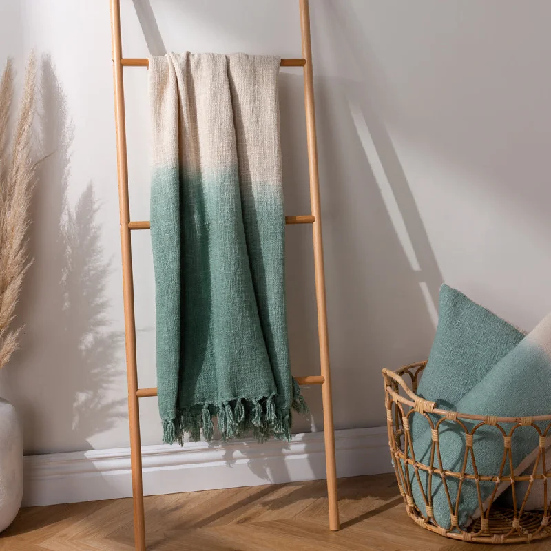 Mizu Dip Dye Fringed Throw Eucalyptus