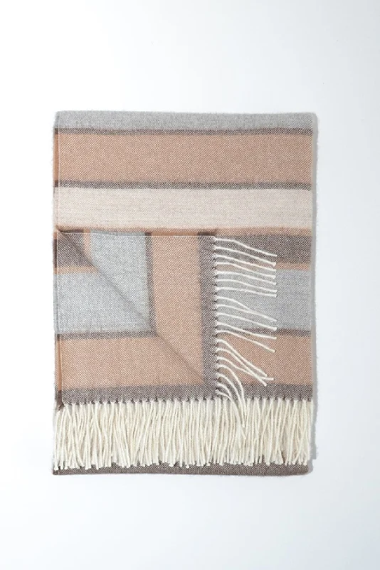 Modena Baby Alpaca Throw Chestnut, Light Grey & Brown Stripes