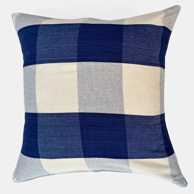 Navy and Off White Check Square Pillow