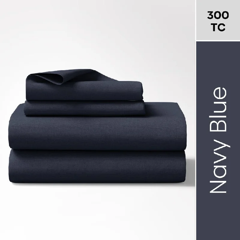 Navy Blue 100% Cotton Bedsheet, 300 TC