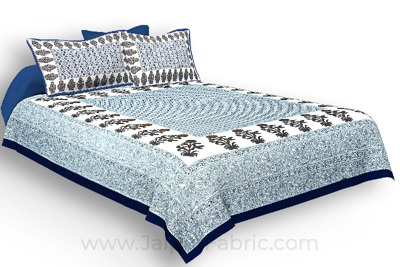 navy blue border floral print cotoon satin king size double  bedsheet