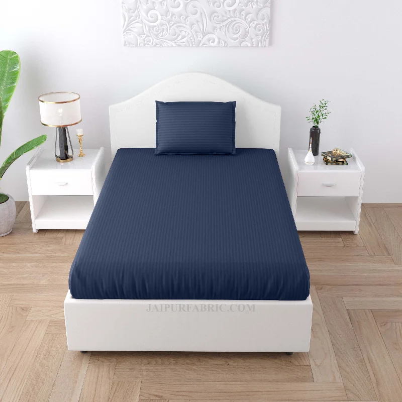 Navy Blue Satin Stripes Single BedSheet