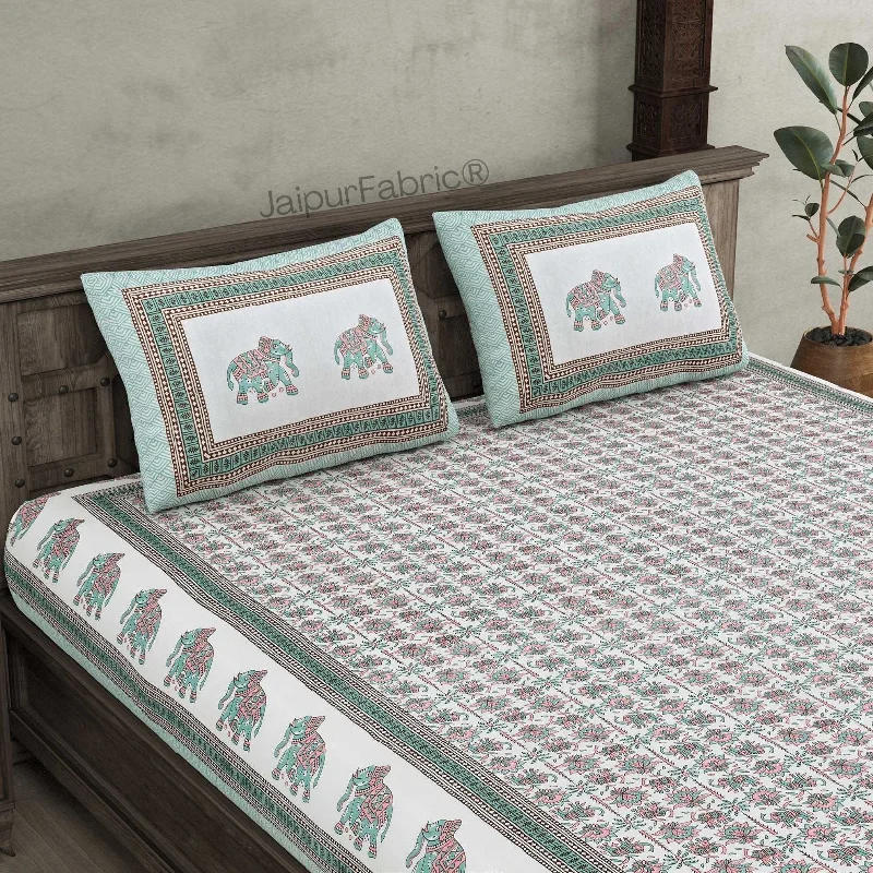 Padharo Sa Sea Green Pure Cotton Double Bedsheet