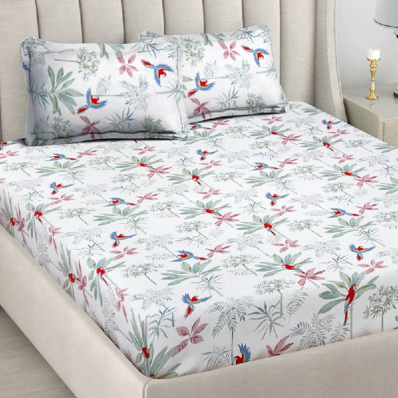 Palm Scape 100% Cotton Double Bedsheet, 186 TC