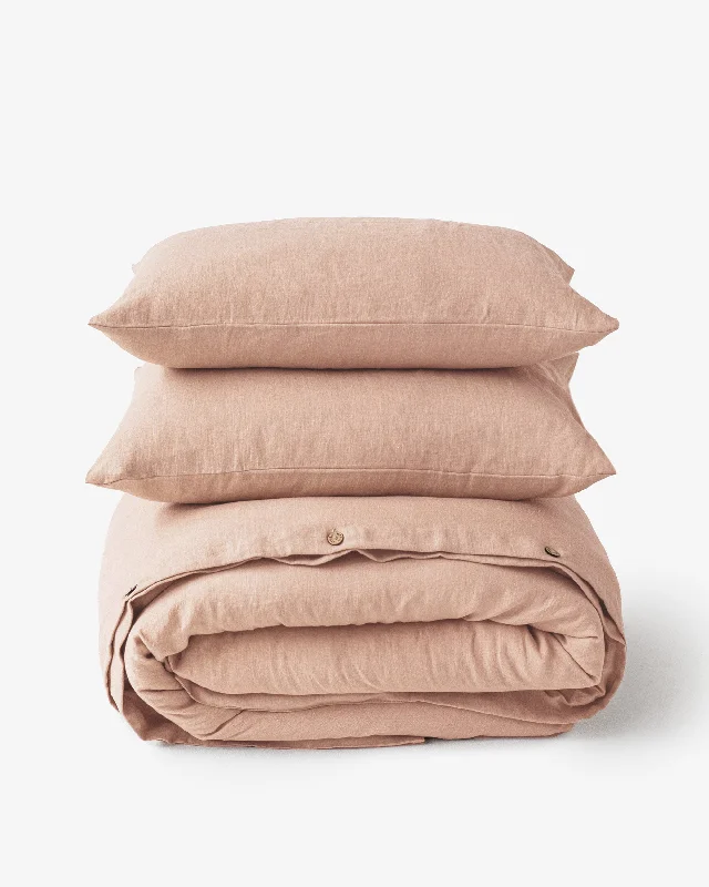 Peach linen duvet cover set (3 pcs)