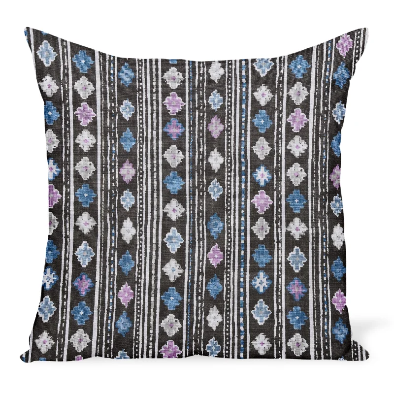 Peter Dunham Textiles Gita in Blue/Pink on Chocolate Pillow