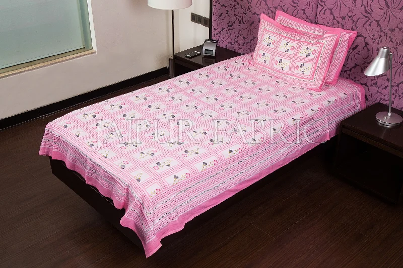 Pink Color White Base Floral Print  Single Bed Sheet