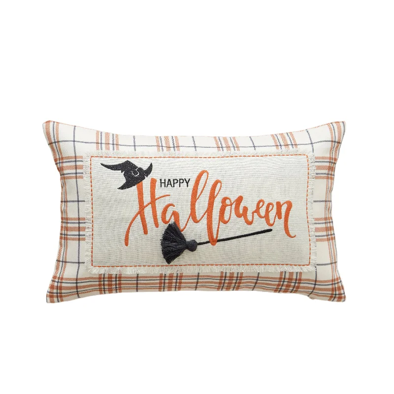 Plaid Happy Halloween Pillow