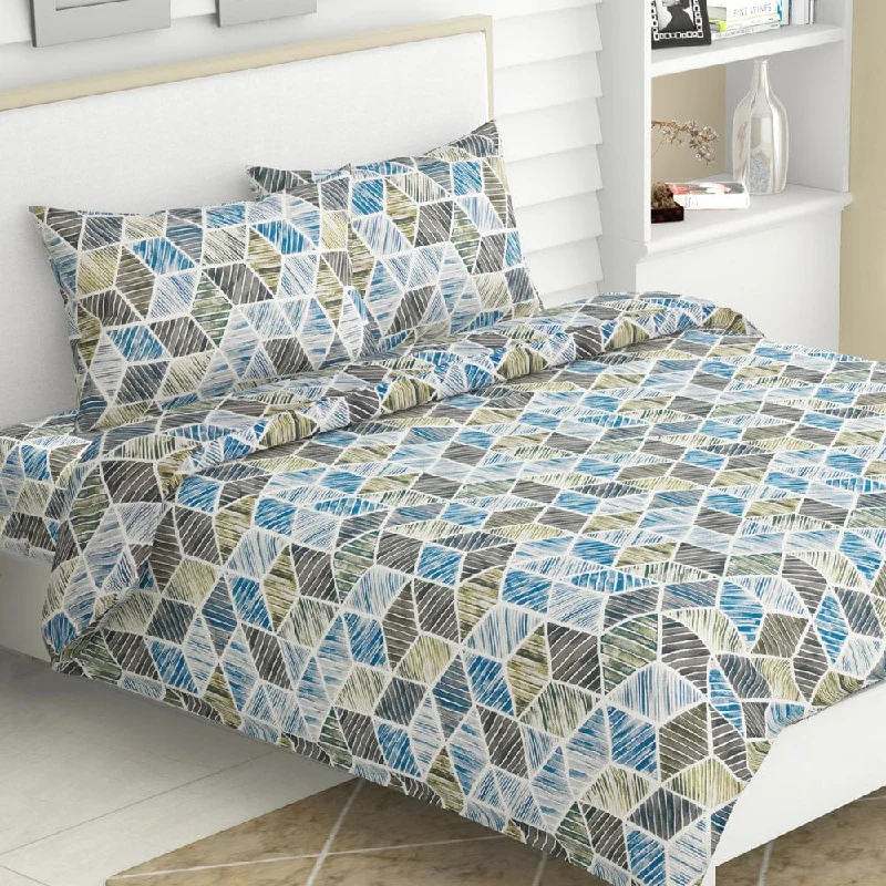 Prism Delight, 100% Cotton Double Size Bedsheet, 186 TC, Blue