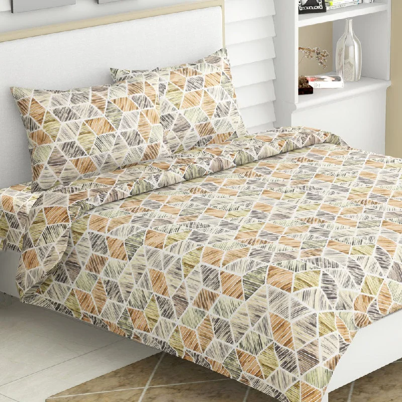 Prism Delight, 100% Cotton Double Size Bedsheet, 186 TC, Orange