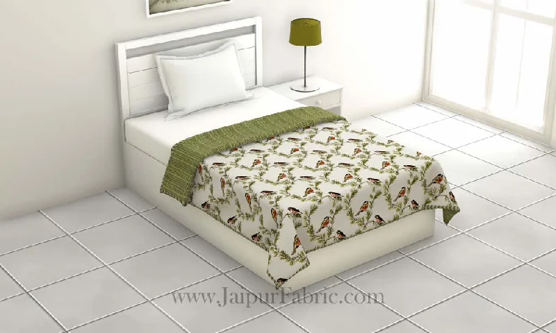 Pure Cotton Green Indian Bird Pattern Reversible Single Bed Dohar