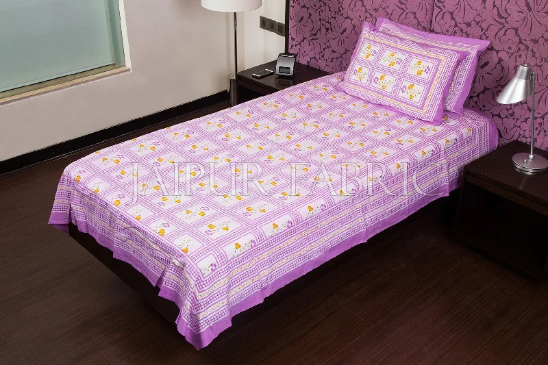 Purple Color White Base Floral Print  Single Bed Sheet