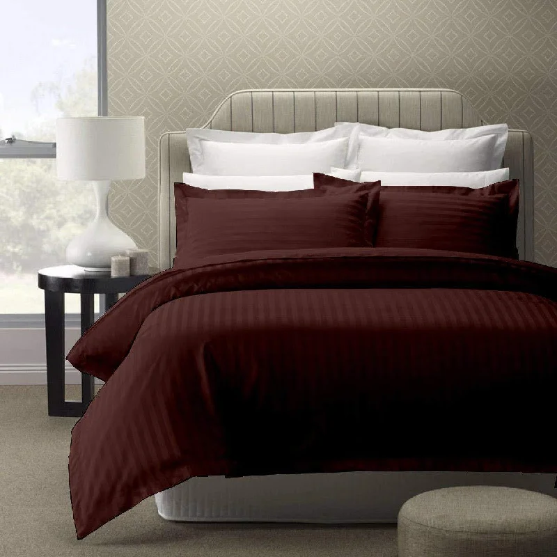 Regal 220 TC  Stripe Collection - 100 % Cotton Satin Bedsheet with pillow covers , Brown