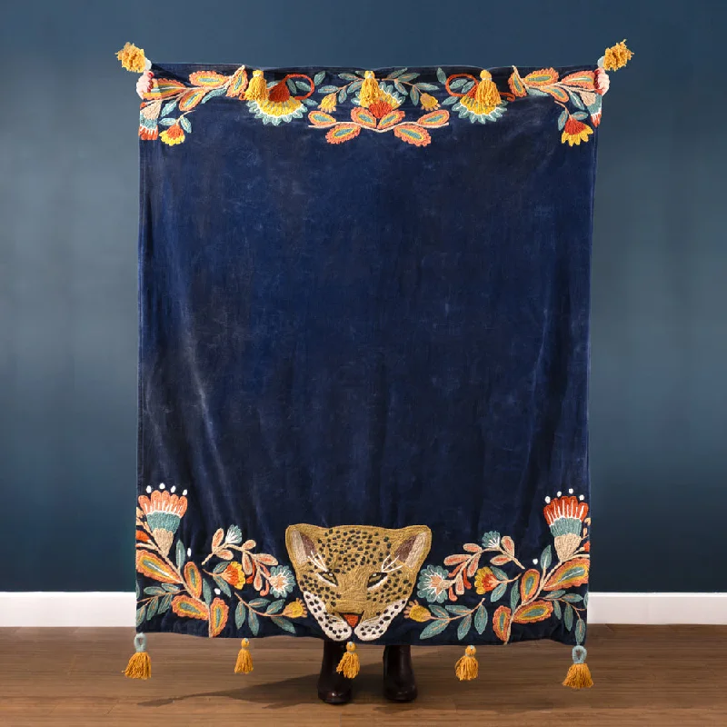 Regal Leopard Throw Royal Blue