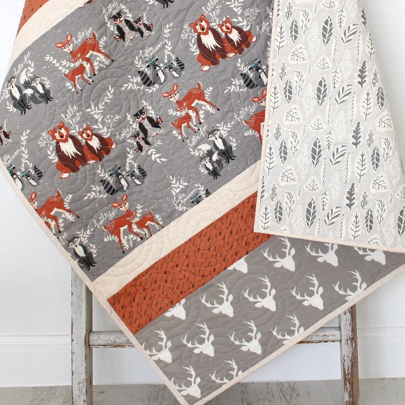 Buck Baby Bedding, Antler Crib Quilt, Toddler, Woodland Baby Quilt, Hello Bear, Baby Bedding Quilt, Woodland Blanket, Fox, Deer, Owls