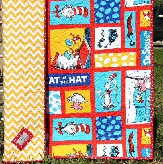 SALE LAST ONE Dr Seuss Quilt, Cat In The Hat Dr Seuss Crib Bedding Nursery Decor Newborn Gift