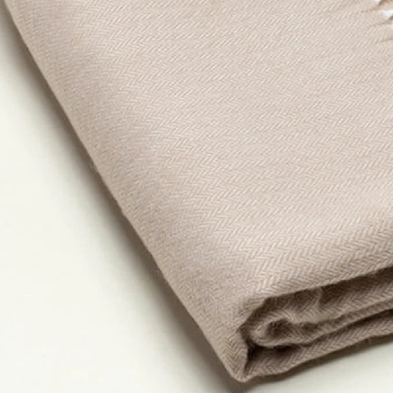 Sand Brown Soft Acrylic Herringbone Throw Blanket