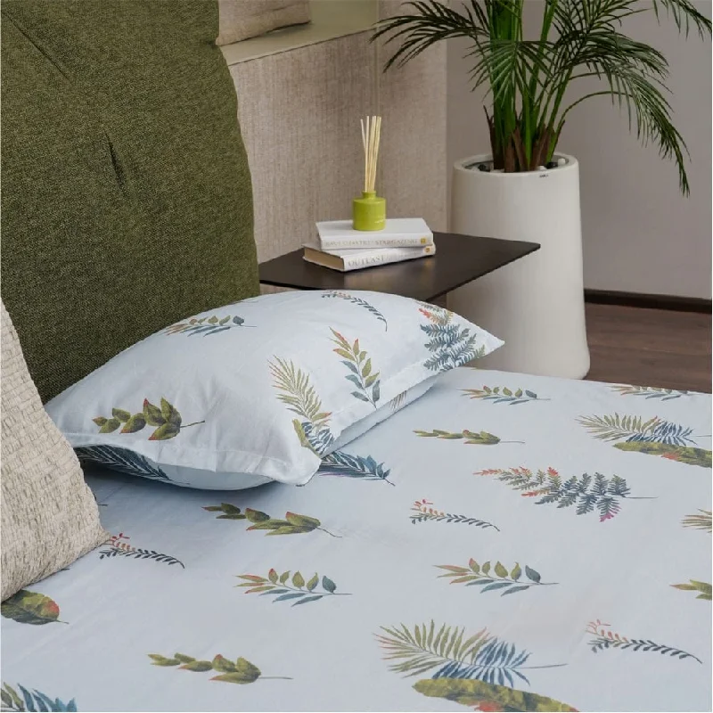 Serene Collection - Breathable 200 TC 100% Pure Cotton Single Bedsheet with Pillow Cover, Fall Leaves - Blue