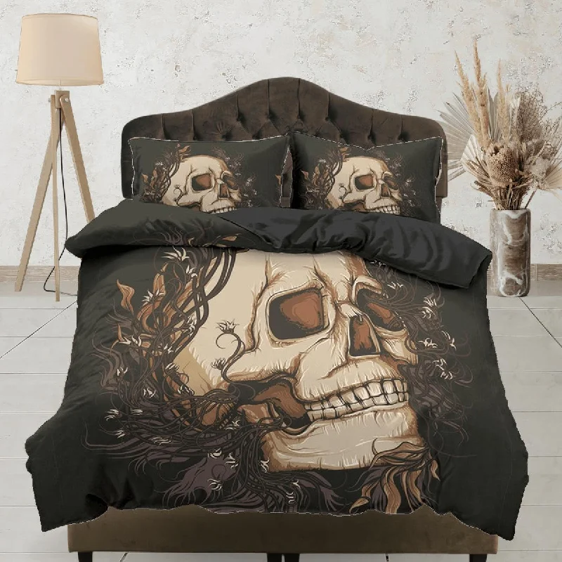 Skull Black Duvet Cover Set Bedspread, Dorm Bedding with Pillowcase