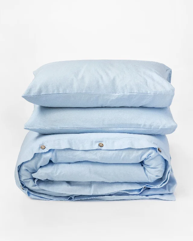 Sky blue linen-cotton duvet cover set (3 pcs)