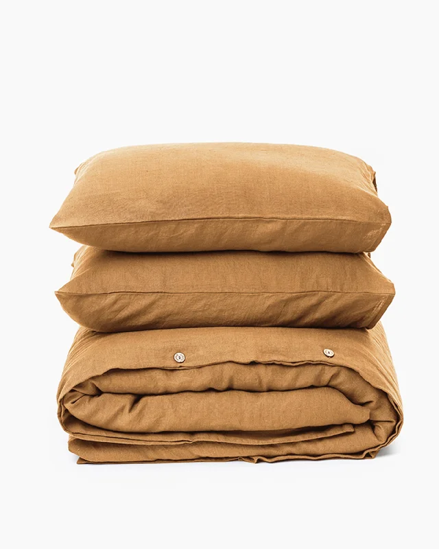 Tan linen duvet cover set (3 pcs)