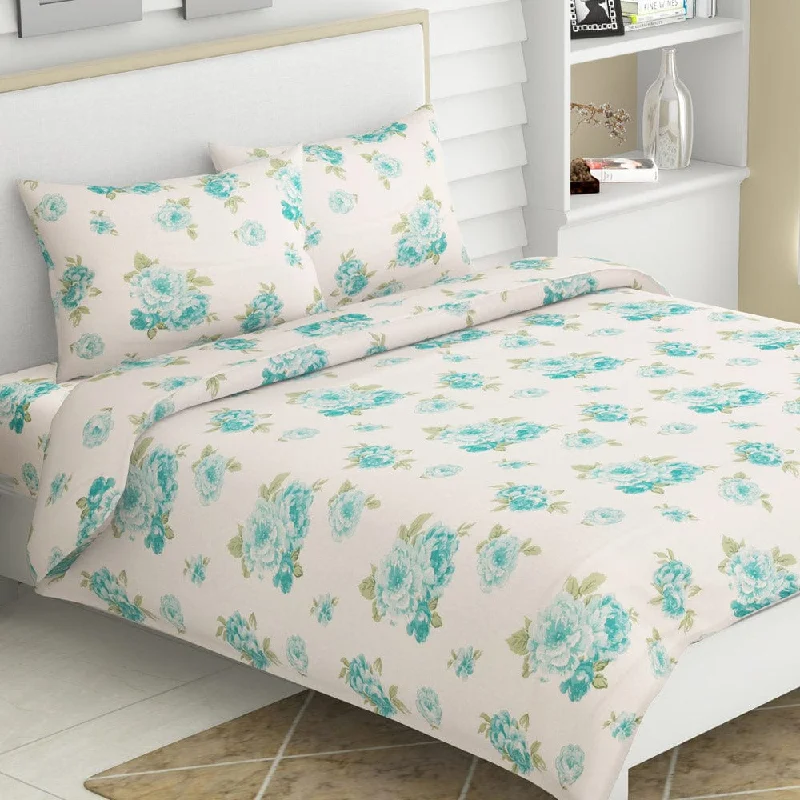 Teal Petal Harmony, 100% Cotton King Bedsheet, 120 TC