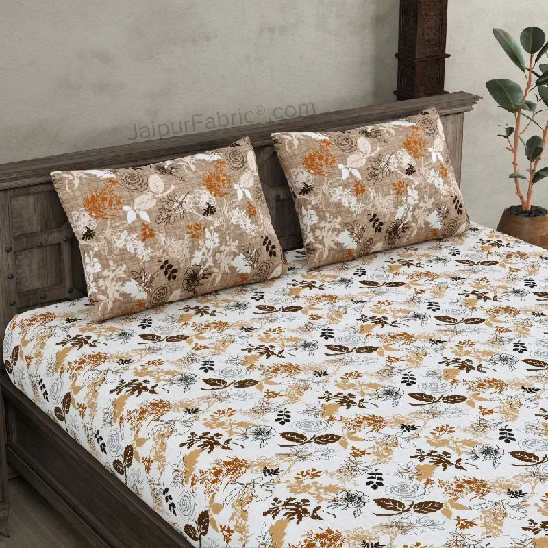 The Finest Pick Off White Brown Cotton King Size Bedsheet