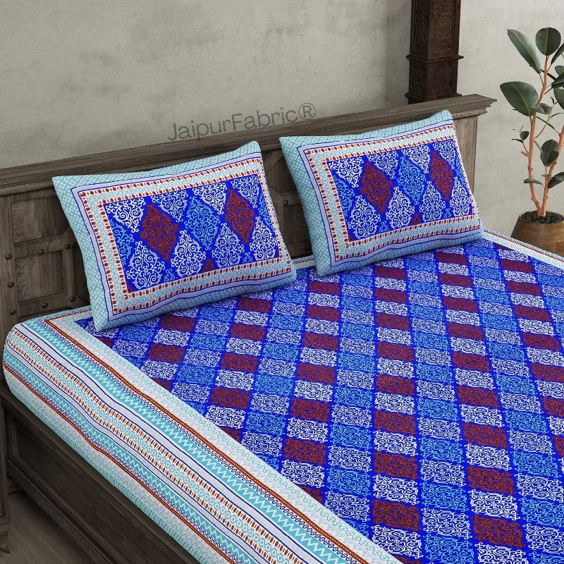 The Traditional Touch Blue Pure Cotton Double Bedsheet