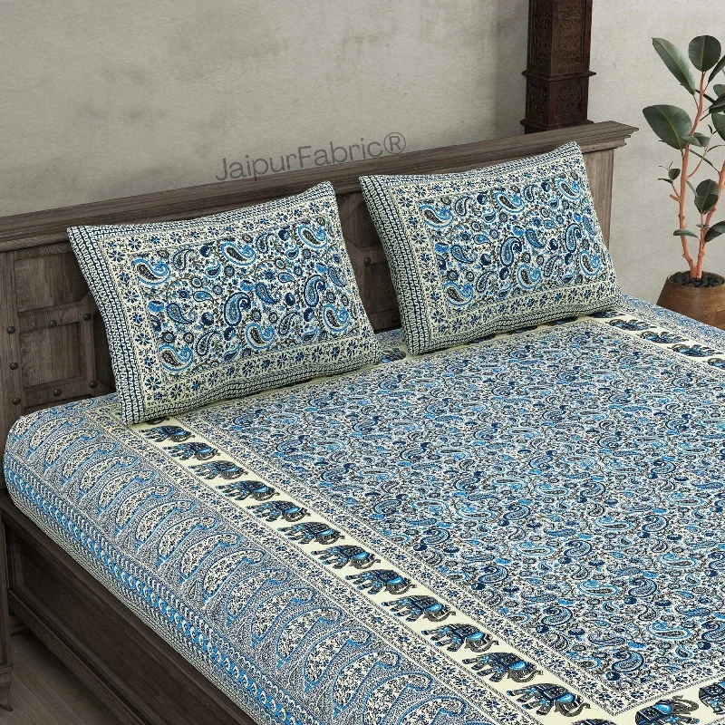 Titan Paisley Blue Pure Cotton Double Bedsheet