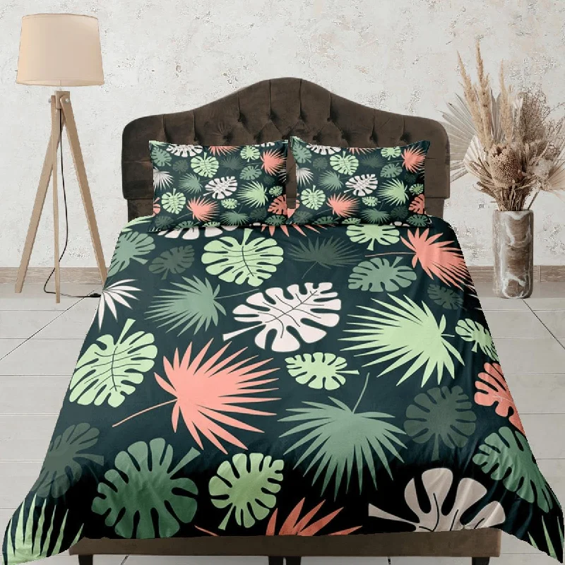 Tropical Green Duvet Cover Set, Bedspread Dorm Bedding Set, Summer Bedroom