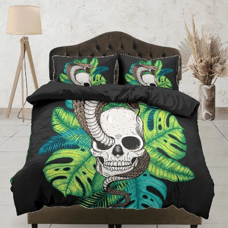 Tropical Skull Black Duvet Cover Set Bedspread, Dorm Bedding with Pillowcase