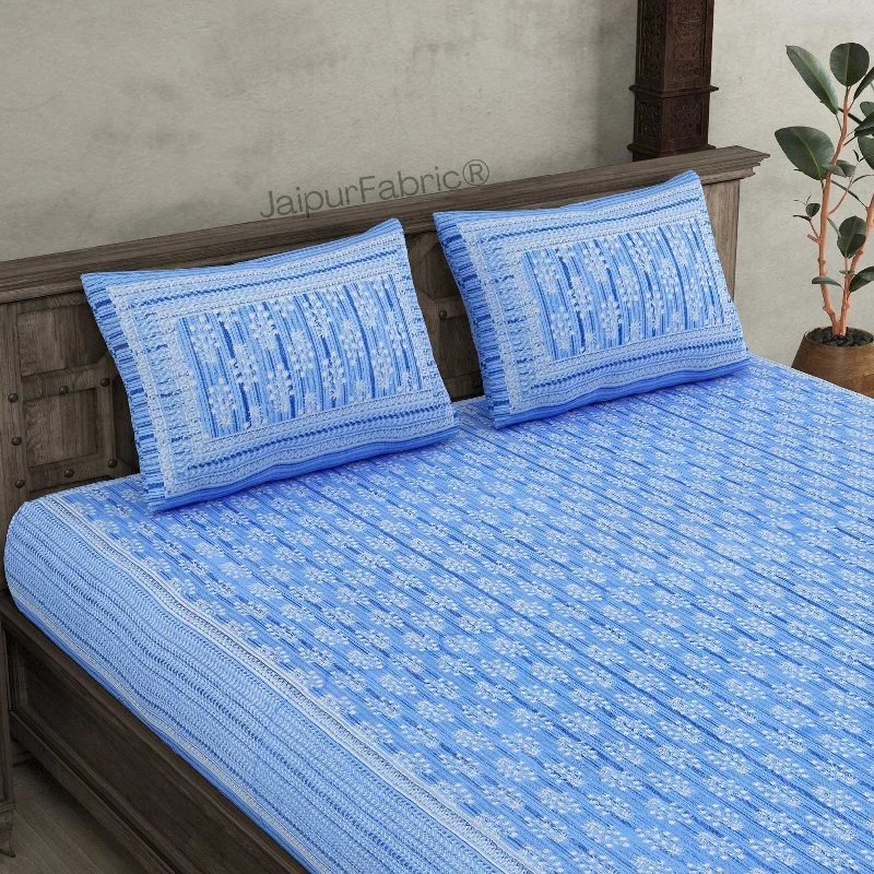 Verdant Wizard Blue Pure Cotton Double Bedsheet