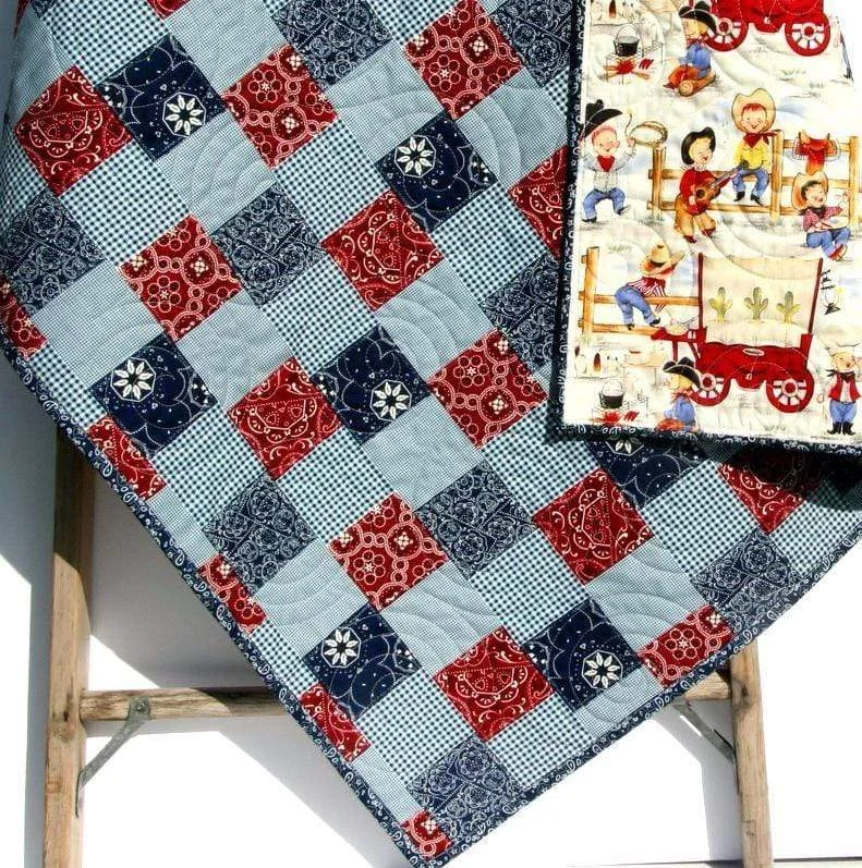 Western Baby Quilt Cowboy Blanket Bandana Patchwork Cowpoke Country Handmade Quilt