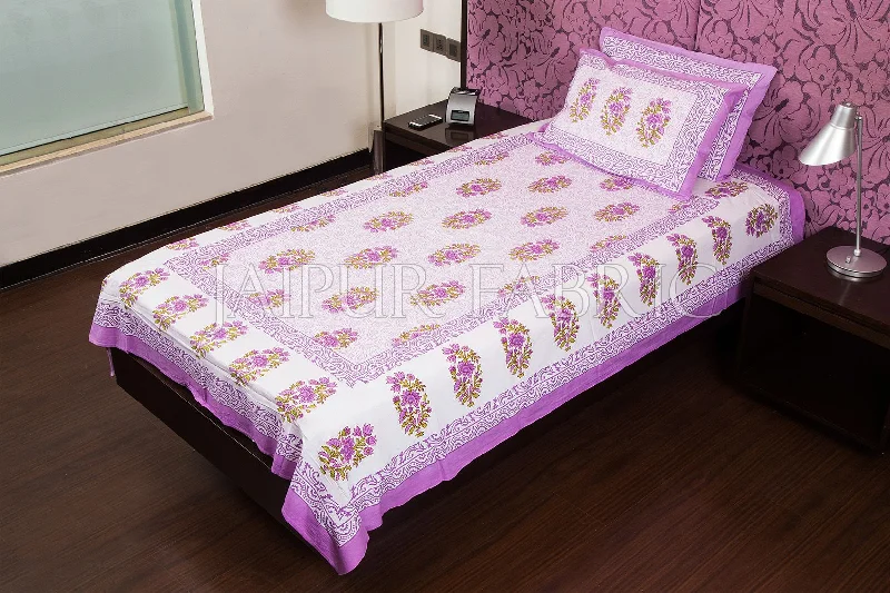 White Base Purple Floral Print Cotton Single Bed Sheet