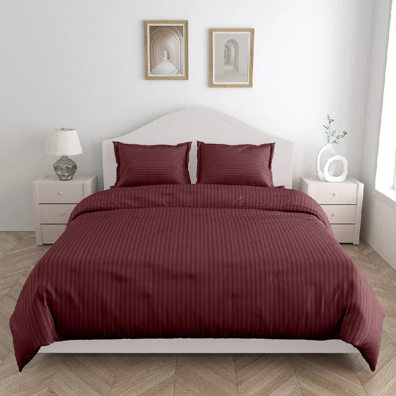 Wine Satin Stripes King Bedsheet, 210 TC