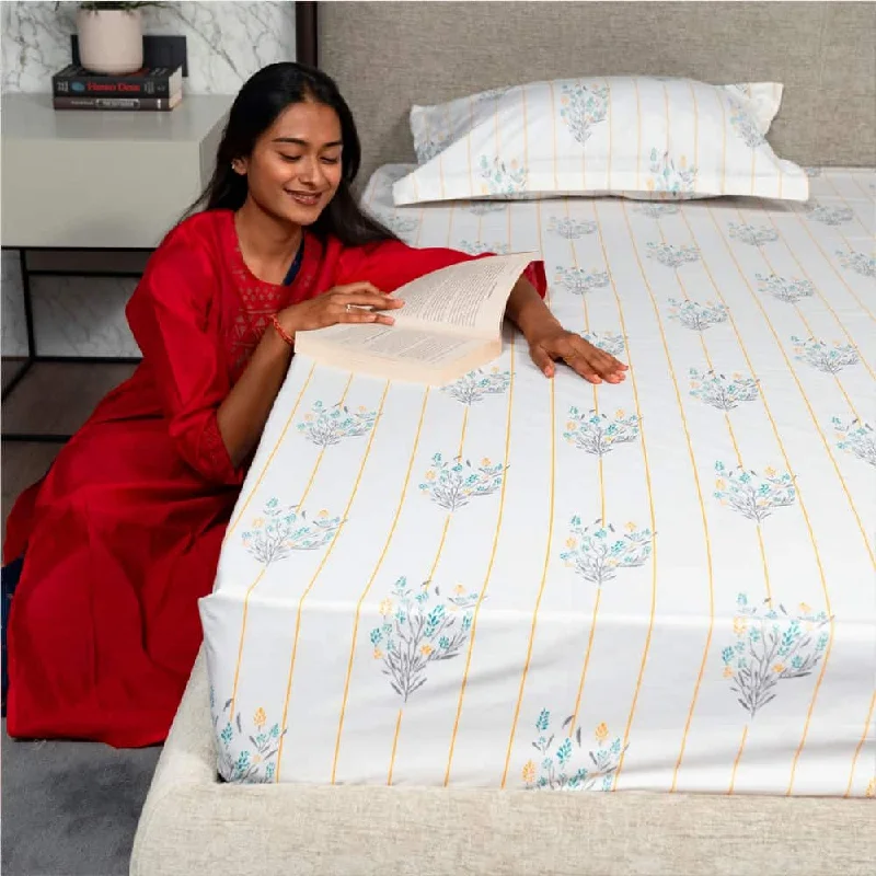 Regal Collection - Breathable 200 TC 100% Pure Cotton Bedsheet with Pillow Cover, Yellow Dahlia